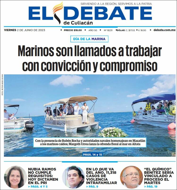 Portada de El Debate de Culiacán (México)