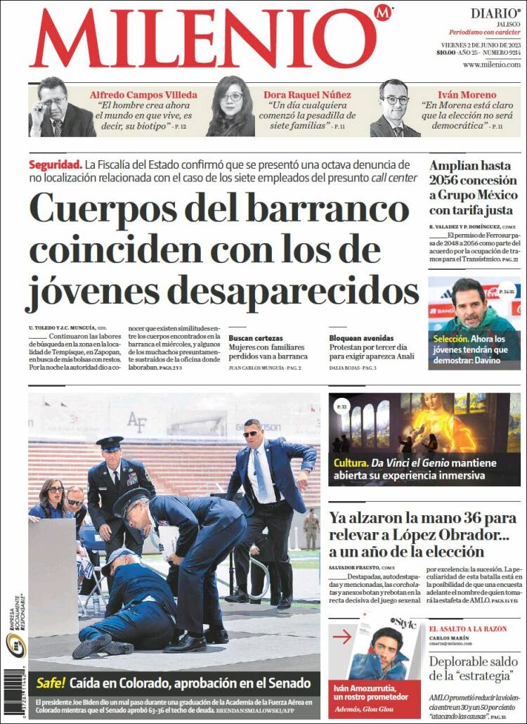 Portada de Milenio - Jalisco (México)