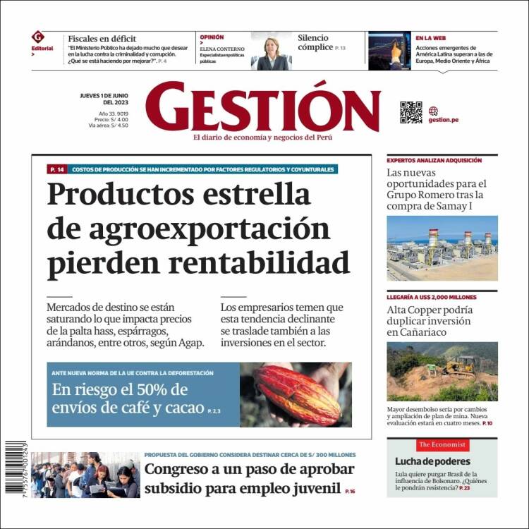 Portada de Diario Gestión (Per&uacute;)