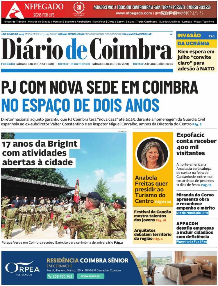 Portada de Diário de Coimbra (Portugal)