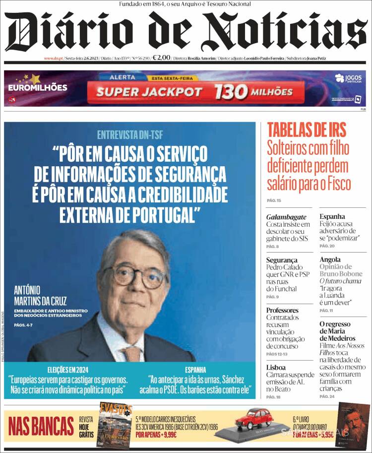 Portada de Diário de Noticias (Portugal)