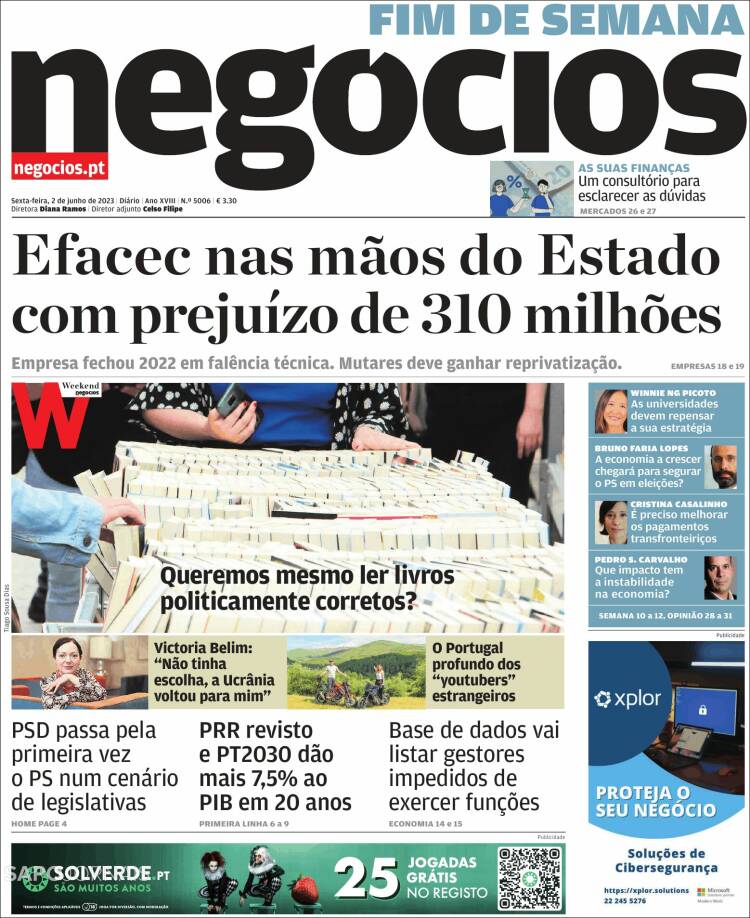 Portada de Jornal de Negócios (Portugal)