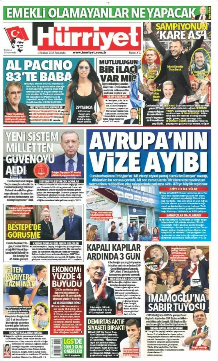 Portada de Hürriyet (Turqu&iacute;a)