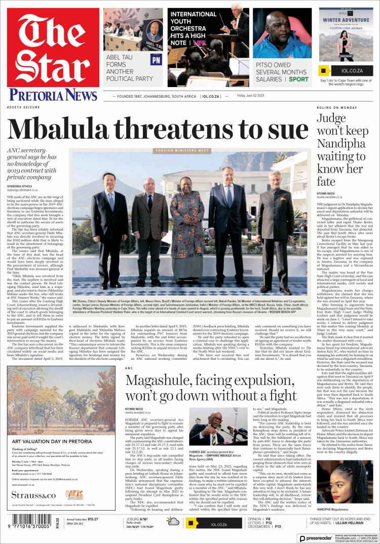 Portada de The Star (Sud&aacute;frica)