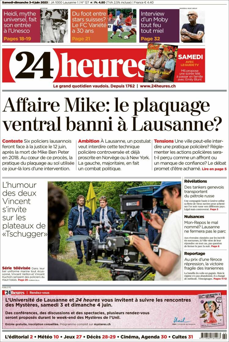 Portada de 24 Heures (Suiza)