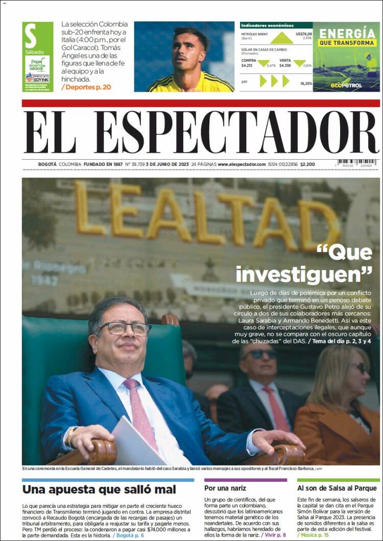Portada de El Espectador (Colombia)