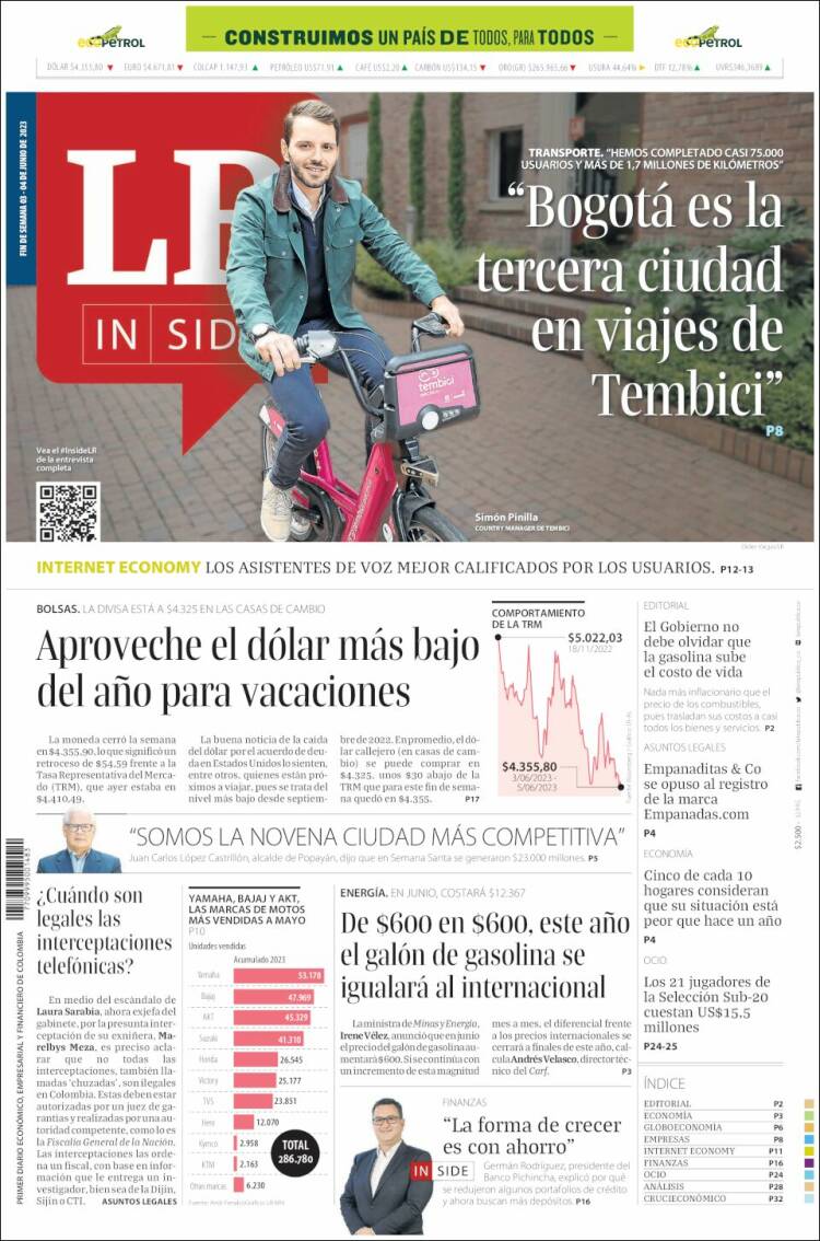 Portada de La Republica (Colombia)