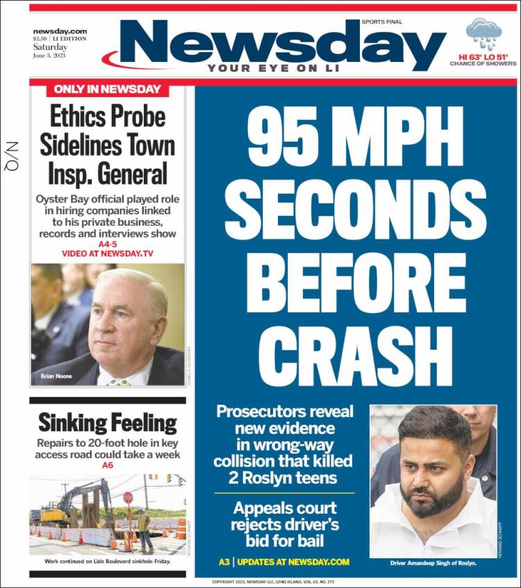 Portada de Newsday (USA)