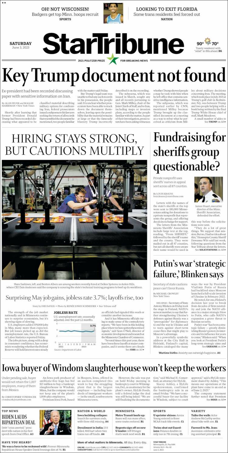 Portada de Star Tribune (USA)