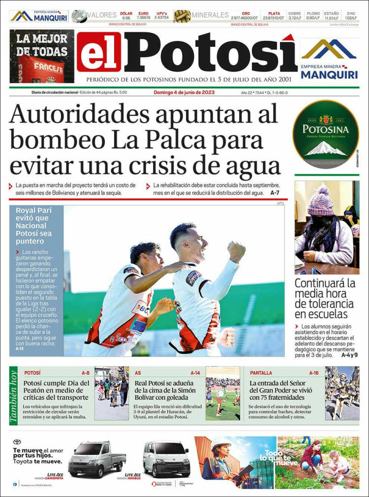 Portada de Diario de Potosí (Bolivia)