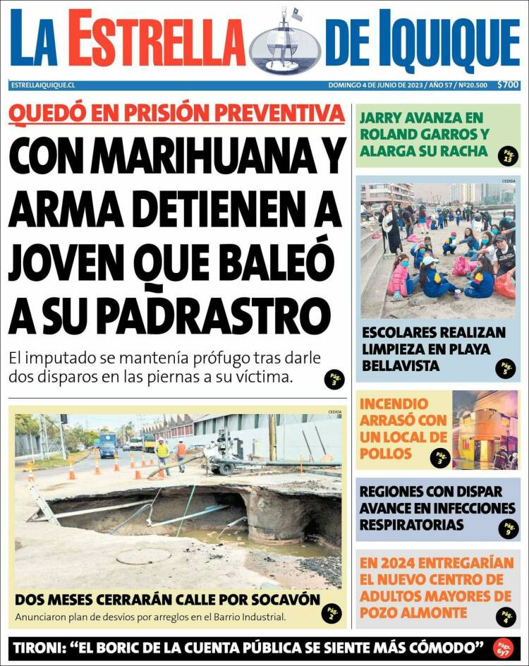 Portada de La Estrella de Iquique (Chile)