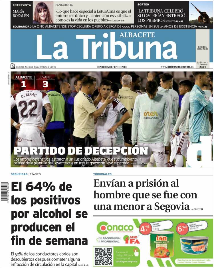 Portada de La Tribuna de Albacete (España)