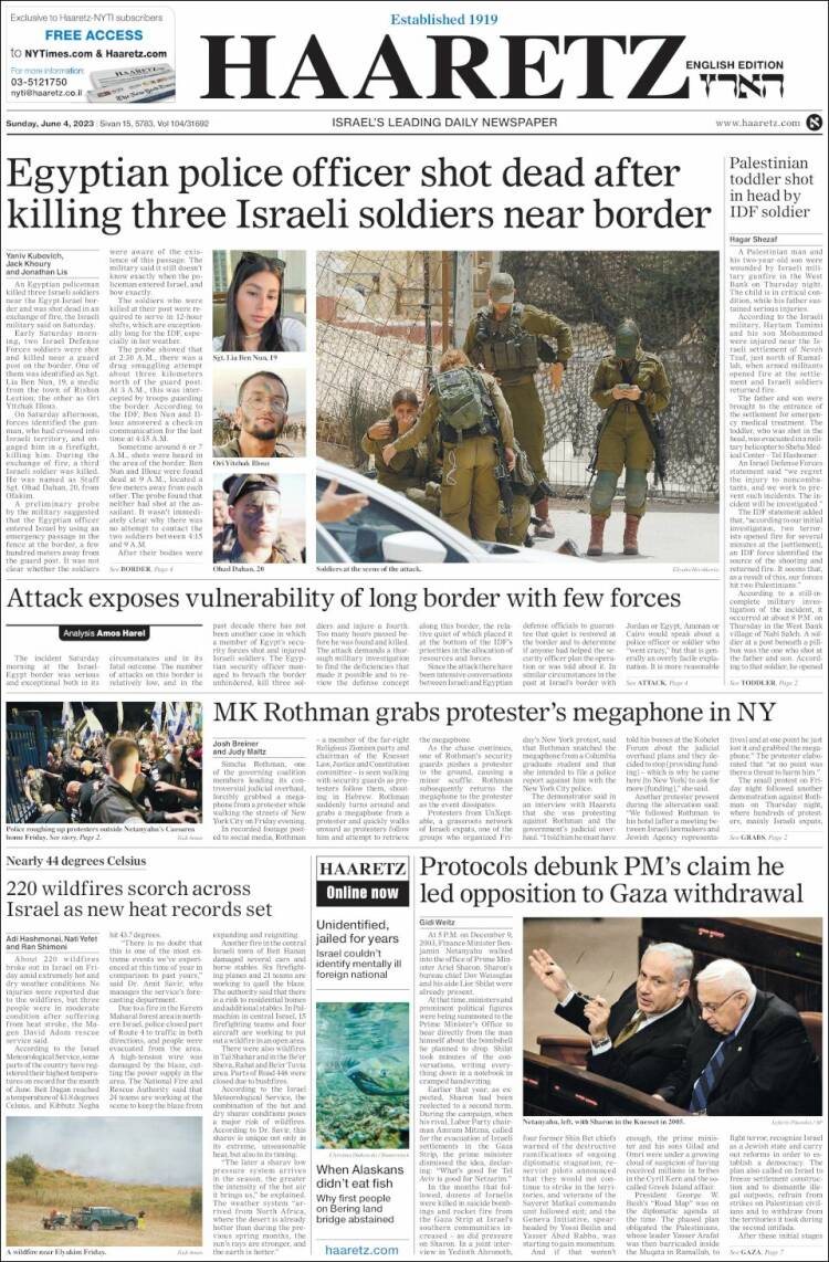 Portada de Haaretz (Israel)