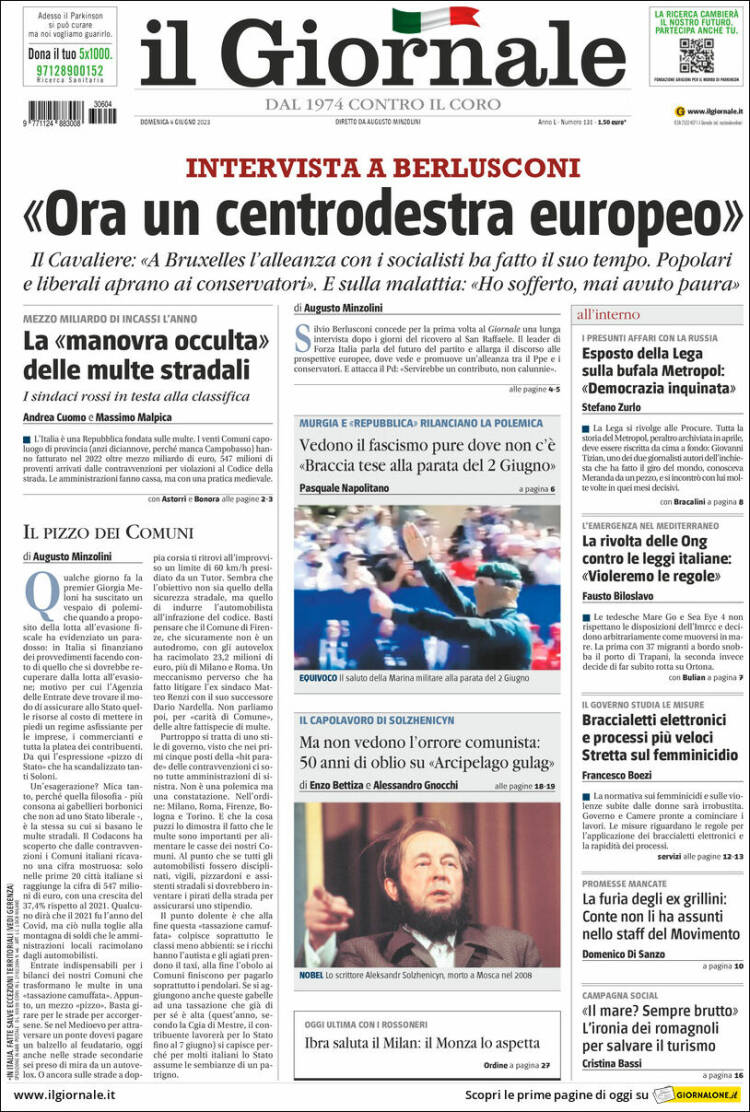 Portada de il Giornale (Italia)