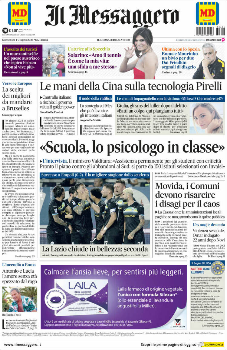 Portada de Il Messaggero (Italy)