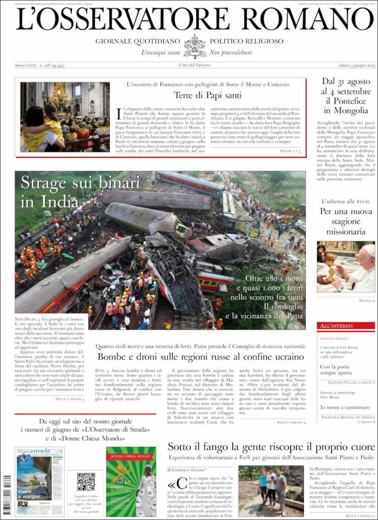 Portada de L'Osservatore Romano (Italia)