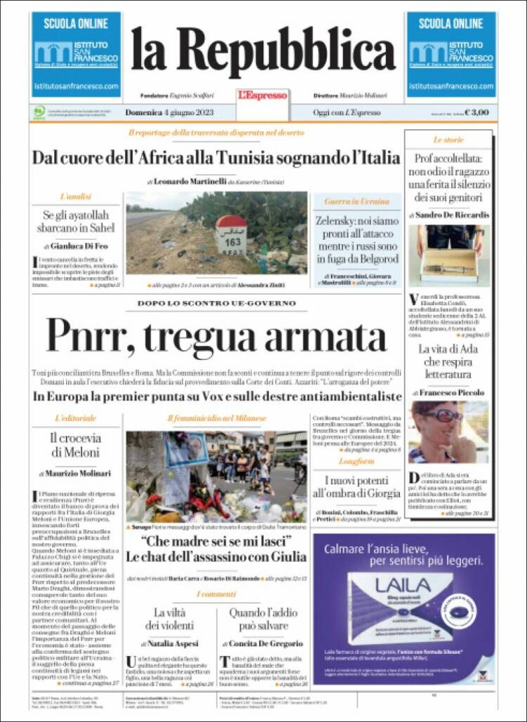 Portada de La Repubblica (Italy)