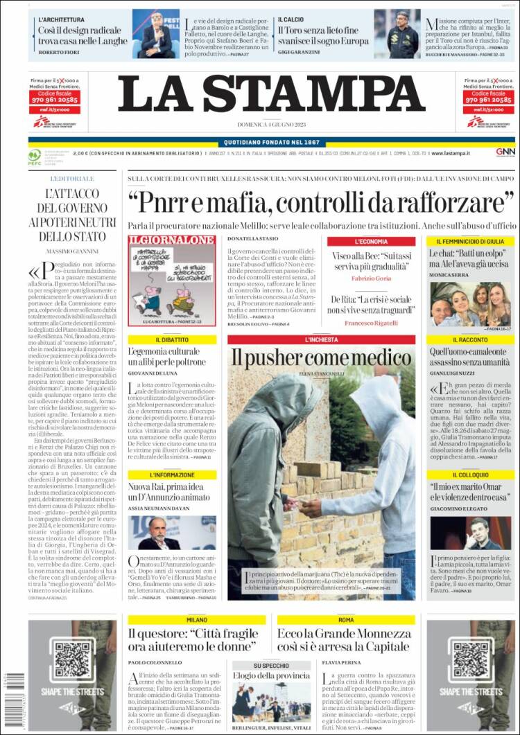 Portada de La Stampa (Italia)