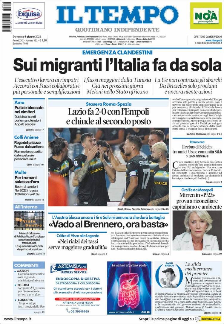 Portada de Il Tempo (Italia)