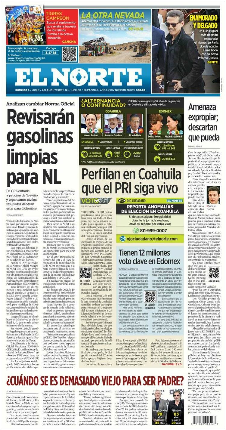 Portada de El Norte (Mexico)