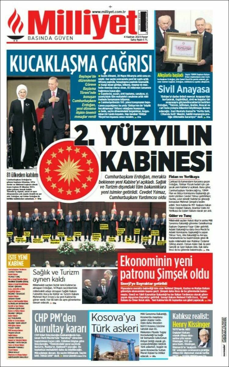 Portada de Milliyet (Turquía)