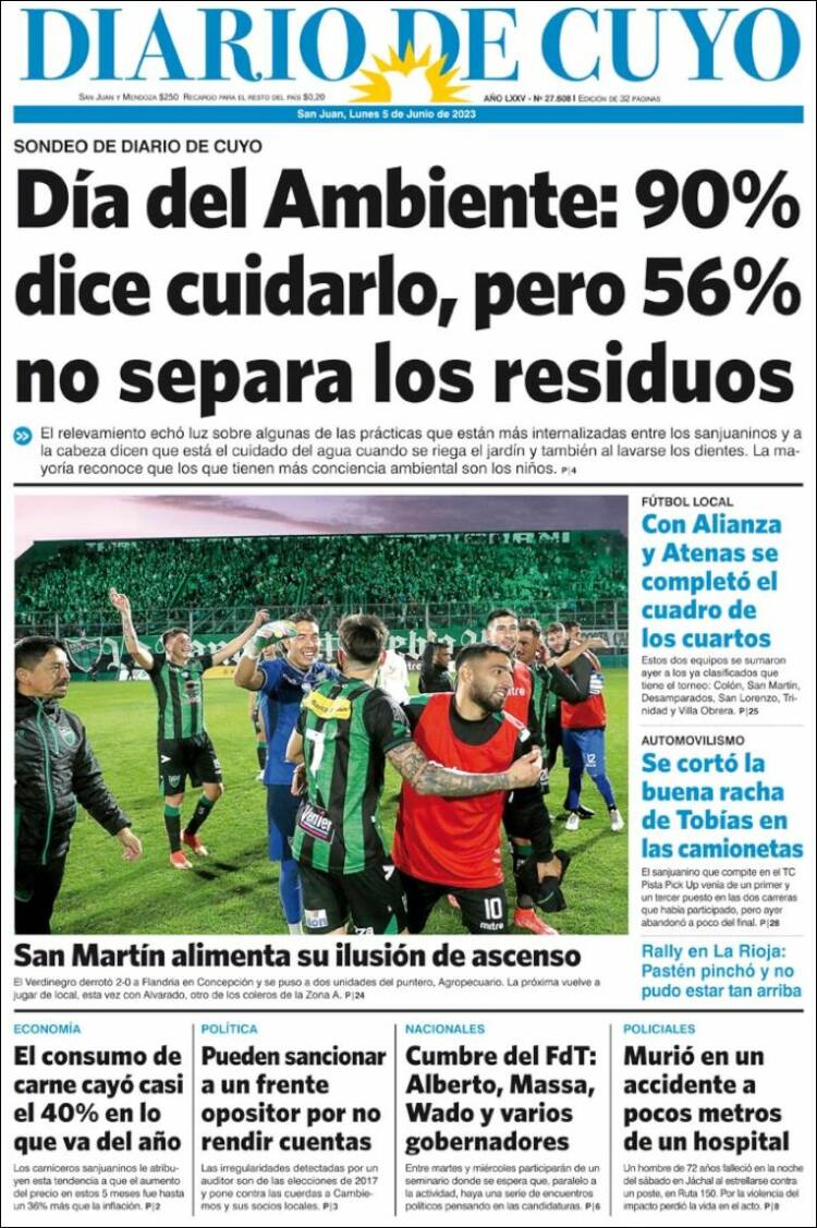 Portada de Diario de Cuyo (Argentina)