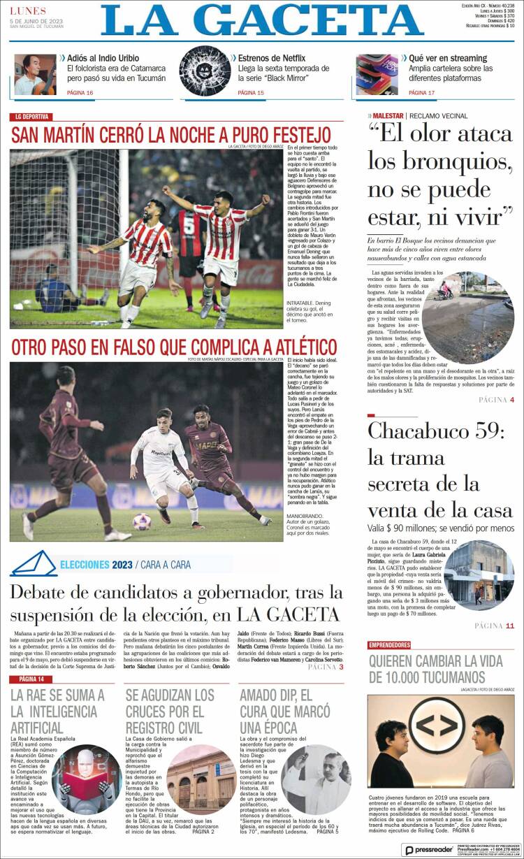 Portada de La Gaceta (Argentina)