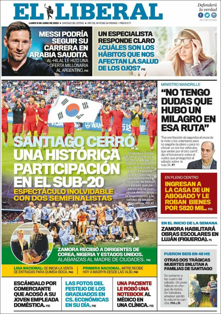 Portada de Diario El Liberal (Argentina)