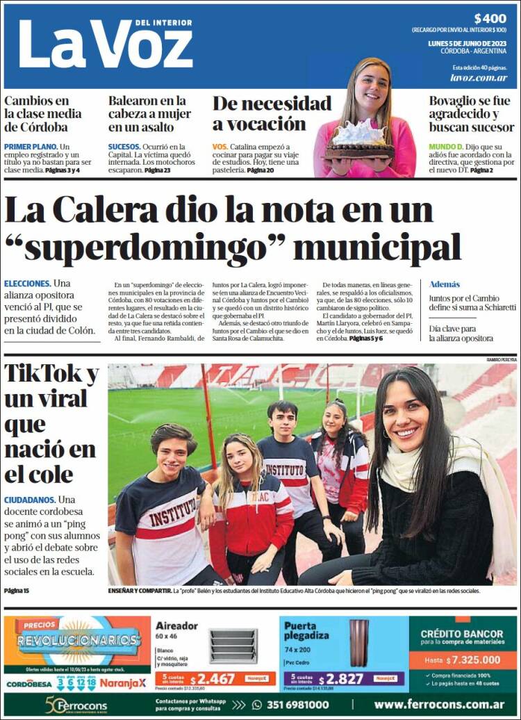 Portada de La Voz del Interior (Argentina)