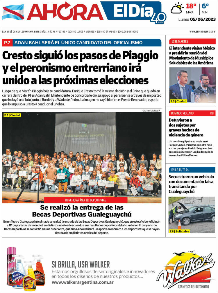 Portada de El Día de Gualeguaychú (Argentina)