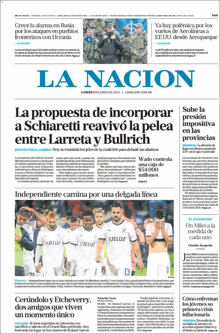 Portada de La Nación (Argentina)