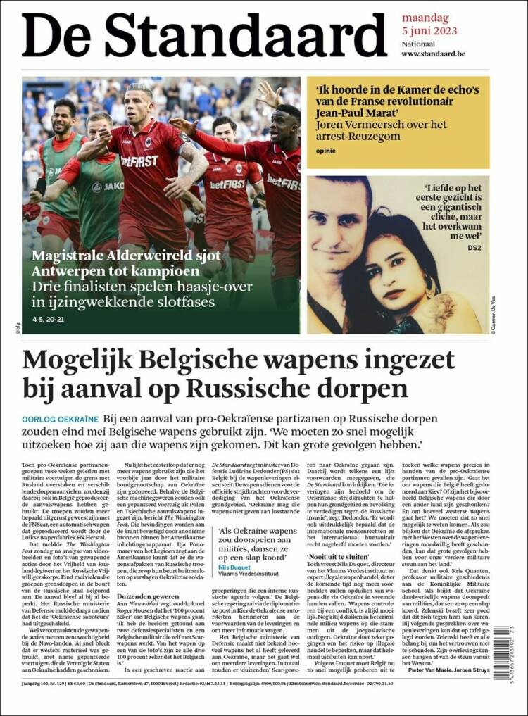 Portada de De Standaard (B&eacute;lgica)