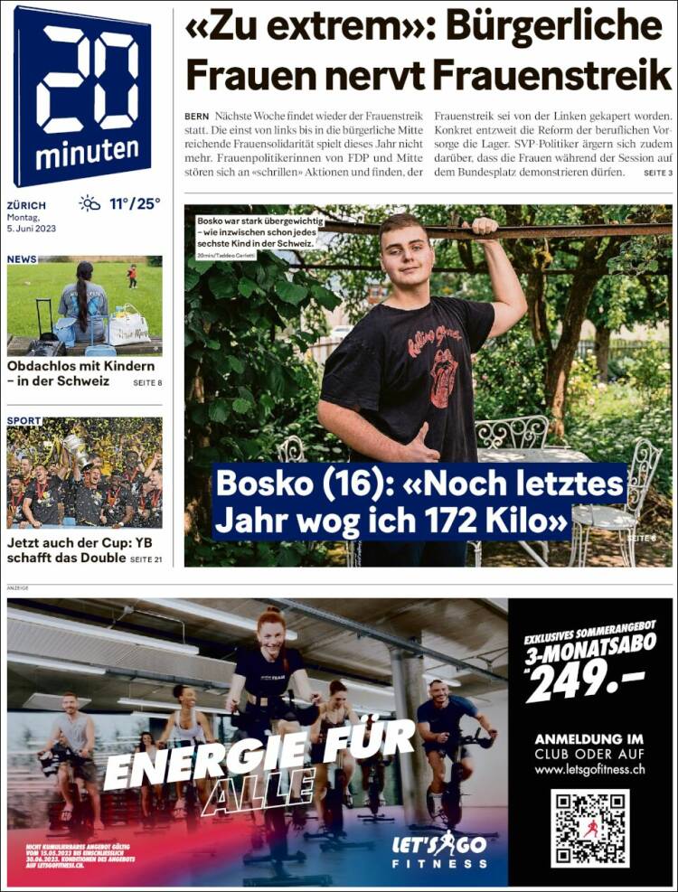 Portada de 20Minuten - Zürich (Suiza)