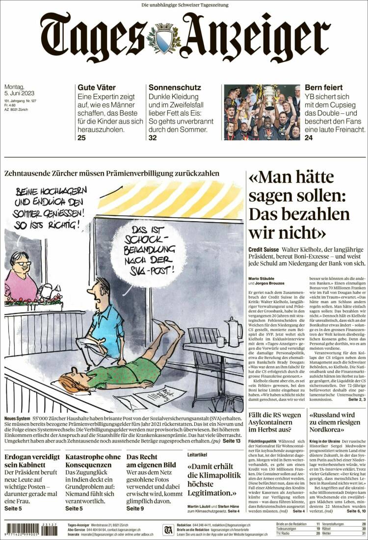 Portada de Tages-Anzeiger (Suiza)
