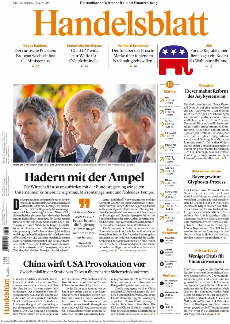 Portada de Handelsblatt (Alemania)