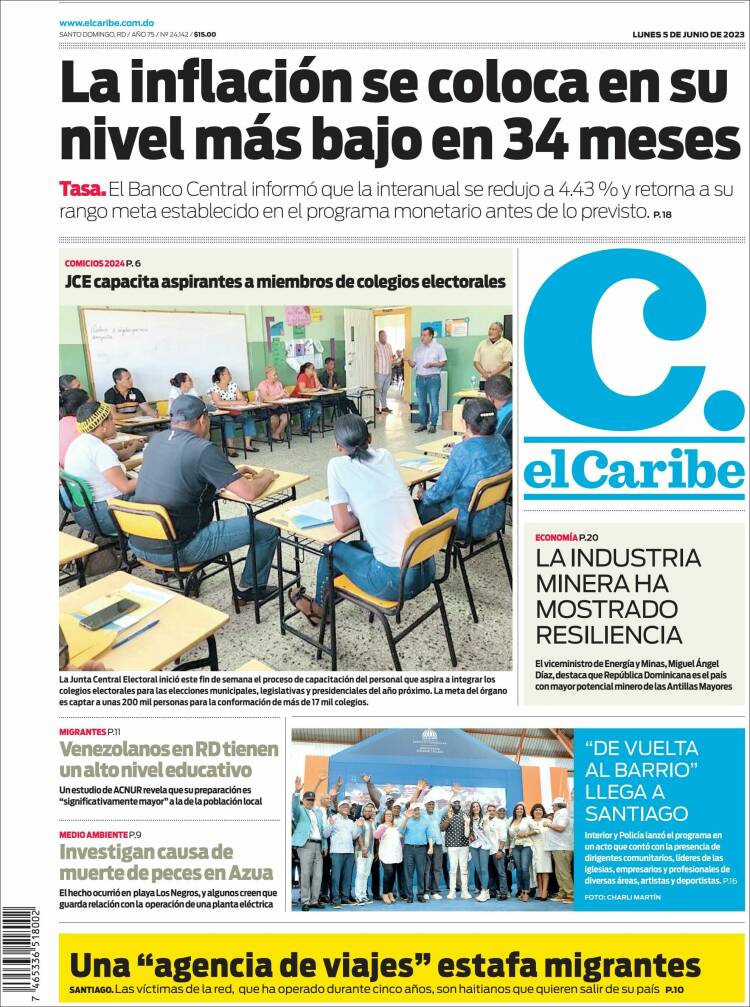 Portada de El Caribe (R. Dominicana)