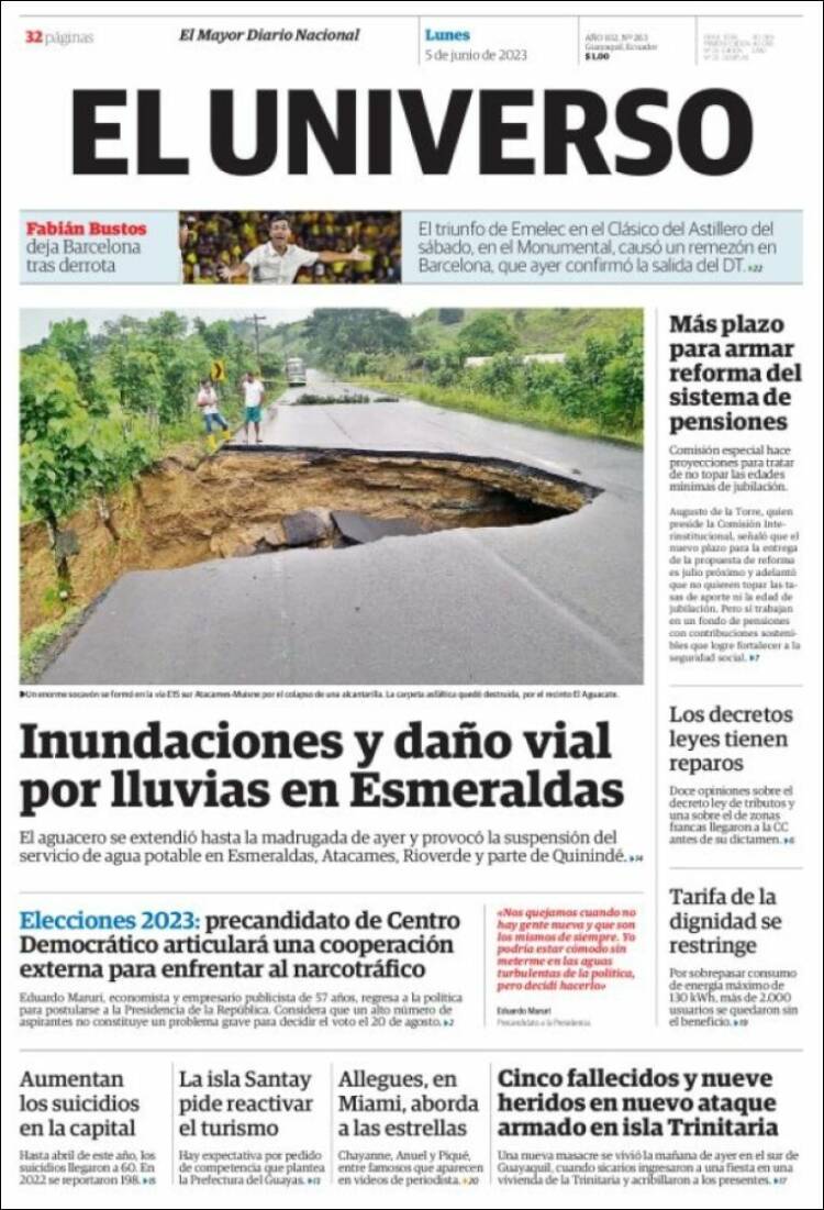 Portada de El Universo - Ecuador (Ecuador)