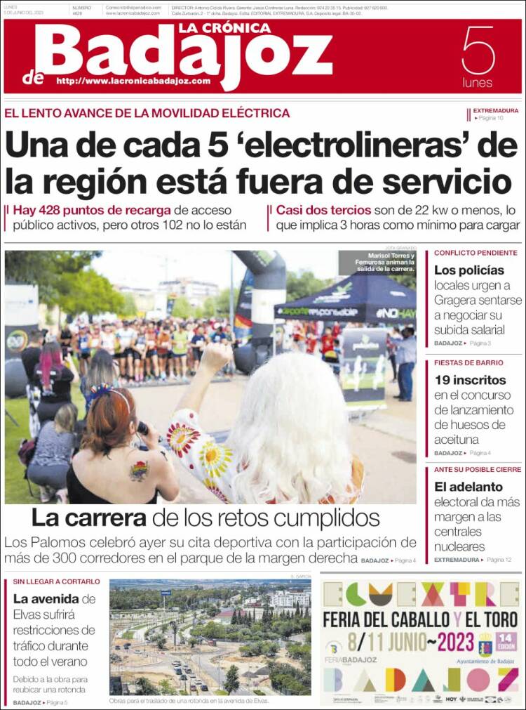 Portada de La Crónica de Badajoz (España)