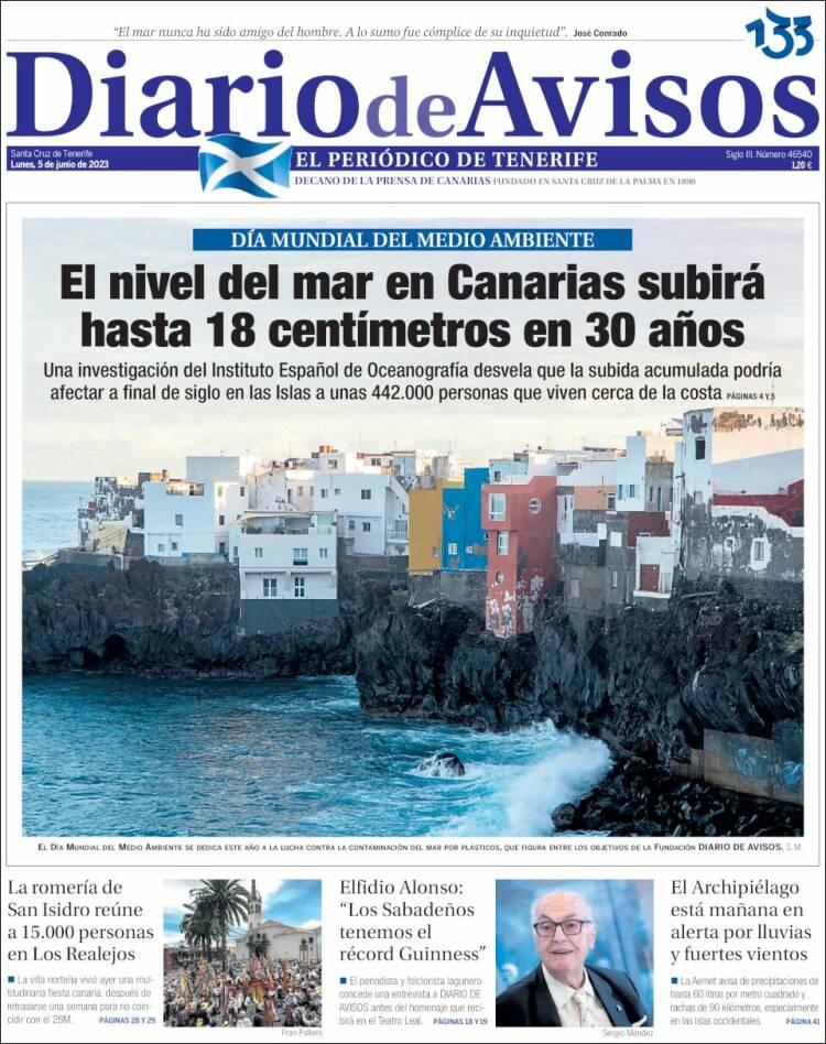 Portada de Diarios de Avisos (España)