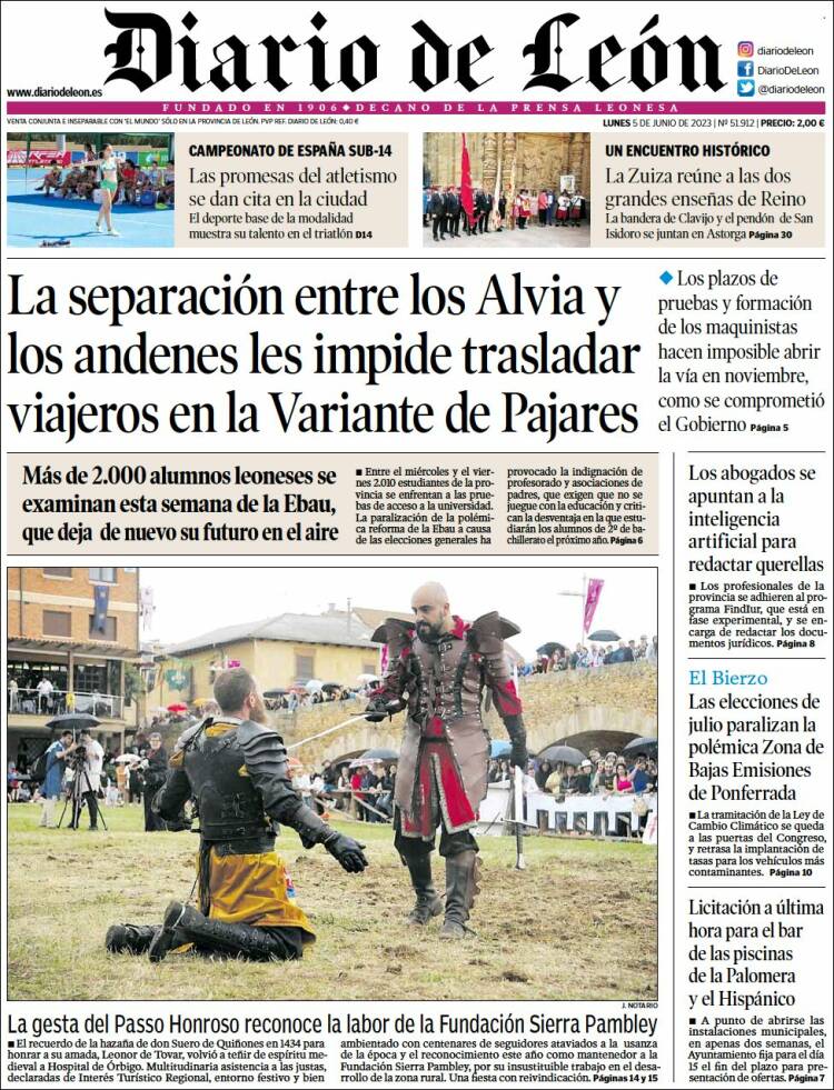Portada de Diario de León (España)
