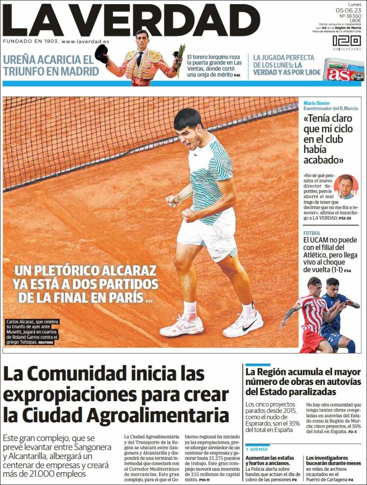 Portada de La Verdad de Murcia (España)