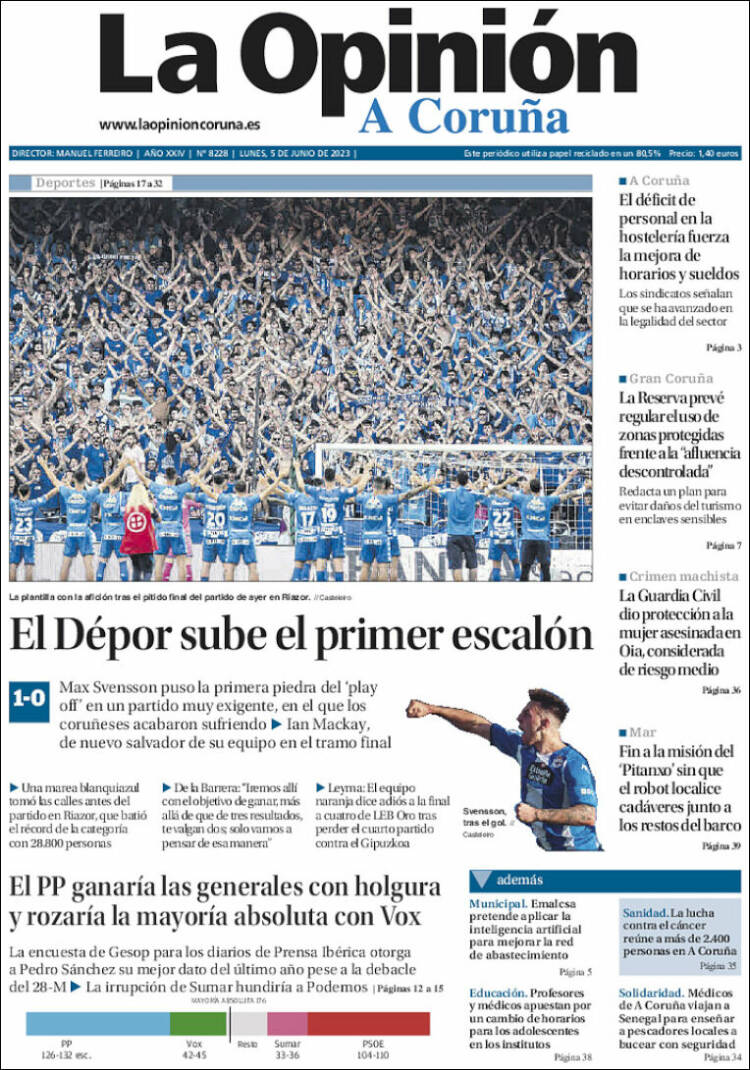 Portada de La Opinión de A Coruña (España)