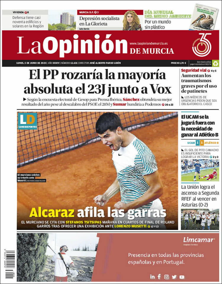 Portada de La Opinión de Murcia (España)