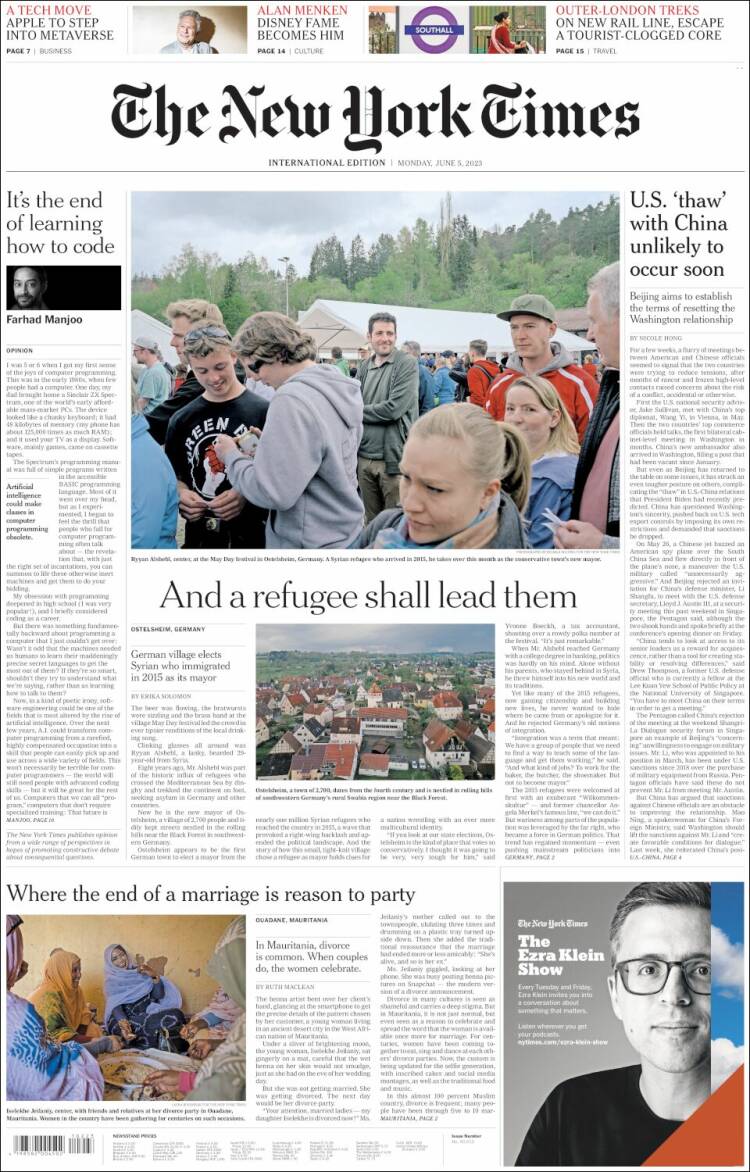 Portada de International New York Times (Europa)