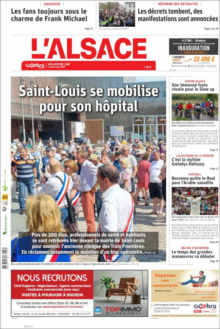 Portada de Journal L'Alsace (Francia)