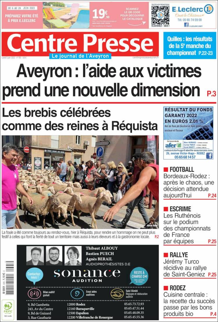 Portada de Centre Presse (Francia)