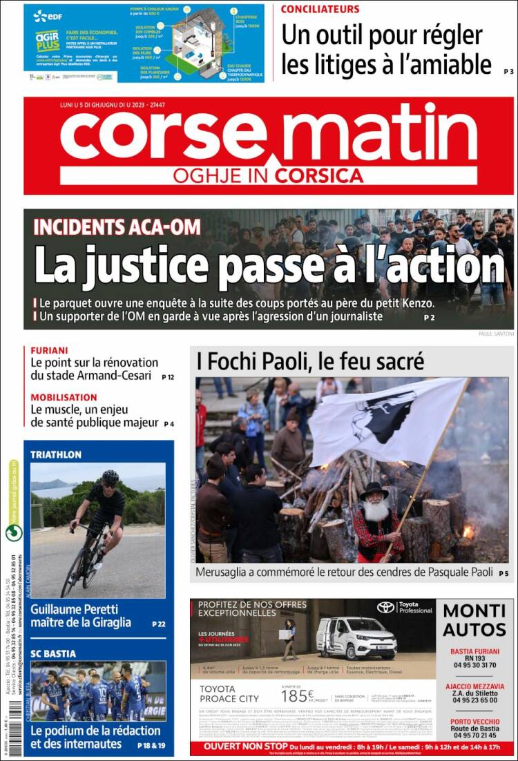 Portada de Corse-Matin (Francia)