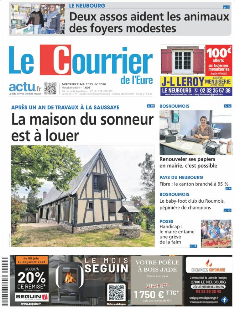 Portada de Le Courrier de l'Ouest (Francia)
