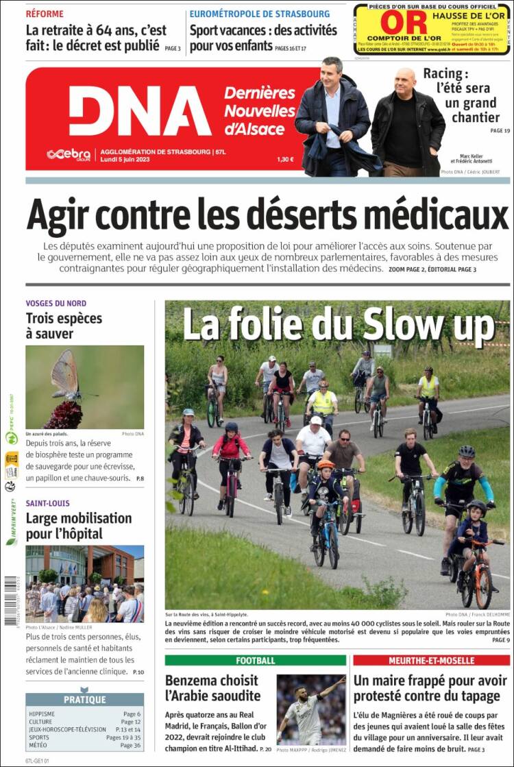 Portada de Les Dernières Nouvelles d'Alsace (Francia)