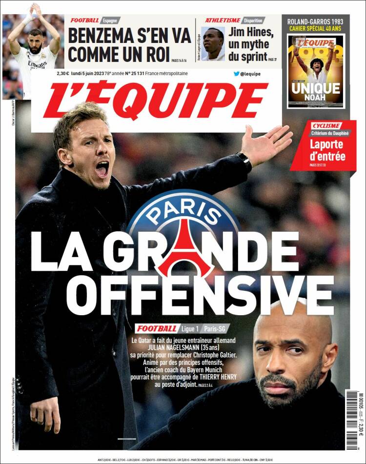 Portada de L'Equipe (Francia)